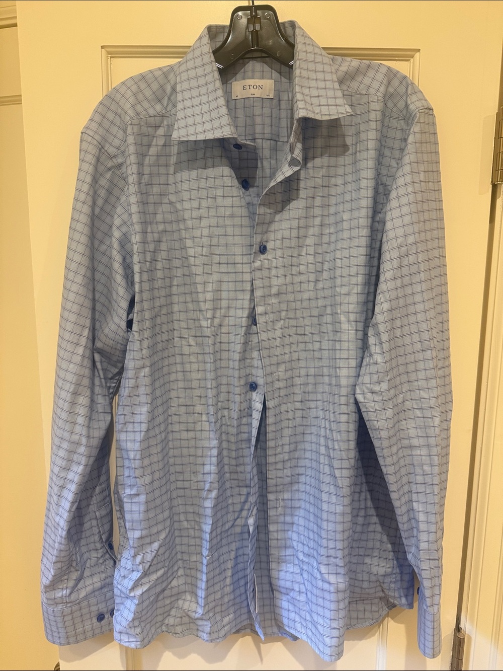 Eton Blue Windowpane Check Dress Shirt